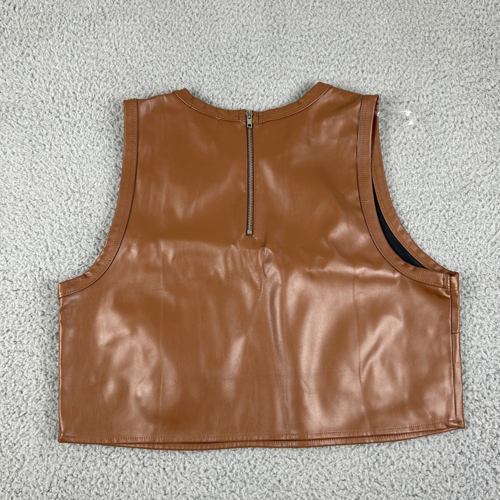 Le Lis Faux Leather Crop Top Womens Small Camel Brown Sleeveless Back Zip KT5064 - Picture 7 of 8